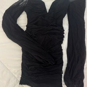 Luxxel Black Ruched Long Sleeve Dress